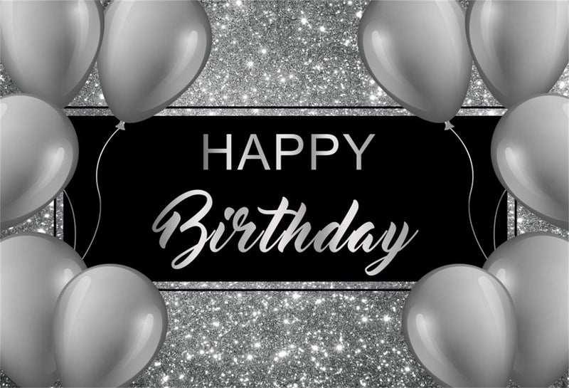 Laeacco Happy Birthday Backdrop 8x6.5ft Black and Silver Glitter Birthday Backdrops for Men Grey Balloon Birthday Party Decoration Cake Table Banner Supplies Child Kid Baby Woman Birthday Photo Studio - Image 4